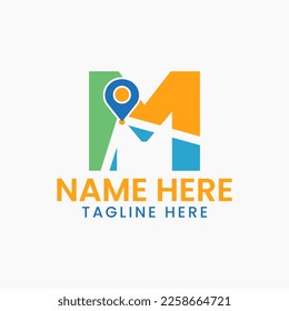 Letter M Location Logo Concept With Gps Symbol, Pin Icon Template