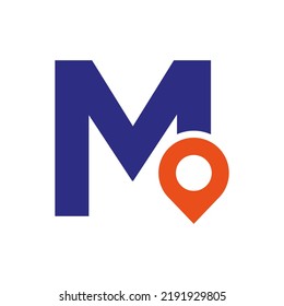 Letter M Location Logo Design Sign. Location Icon Concept With Alphabet For Road Direction Symbol Vector Template