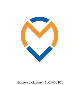 Letter M location logo icon vector with line art style design