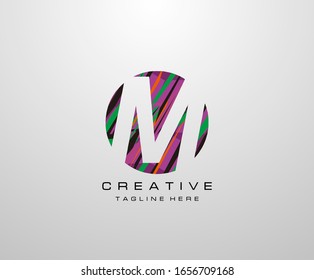 Letter M Logo. Abstract Circle M letter design, made of various geometric shapes in color.