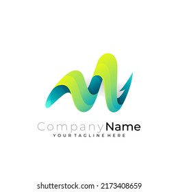 Letter M logo and arrow design combination, 3d style