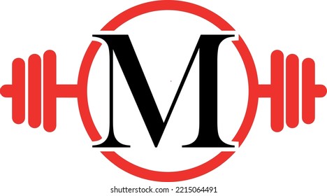 Letter m Logo With barbell template illustration. Fitness Gym logo. fitness vector logo design for gym and fitness.