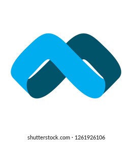 Letter M Logo blue ribbon design, abstract vector template 