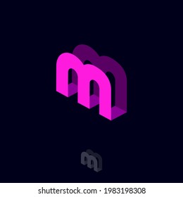 Letter M logo. Building, construction, architecture emblem.  3D pink letter. Abstract volume logo. 