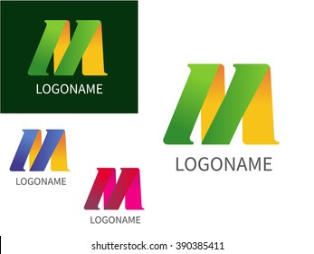 Letter M logo for Business. Design Modern 3D logos ribbon. Logo On white and on black background.