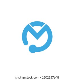 Letter M logo, Circle shape symbol, blue color, Technology and digital abstract connection. Stock illustration.