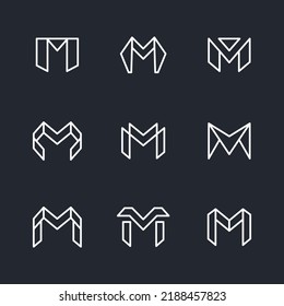 Letter M logo collection. M logotype font in minimal line outline style. Elegant luxury initial vector logo template