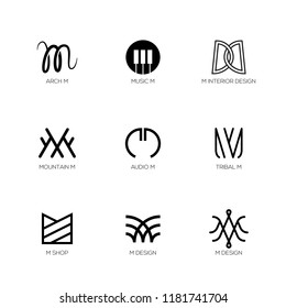 Letter M Logo collection. Vector Abstract geometric M templates shapes for monogram, logotype design.