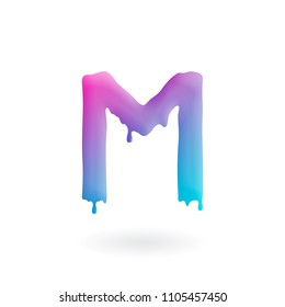 Letter M logo. Colored paint character with drips. Dripping liquid symbol. Isolated art concept vector.