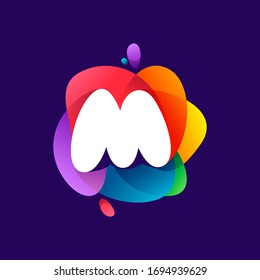 Letter M logo at colorful multicolor gradient splash  Perfect font for media labels  nightlife print  cartoon posters etc 
