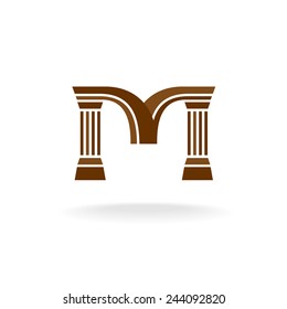 Letter M logo with columns. Architecture, business, lawyer concept.