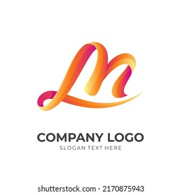 letter M logo concept with 3d orange color style