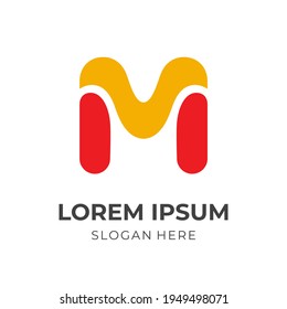 concepto de logotipo de letra M con estilo de color amarillo y rojo plano