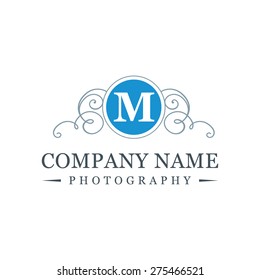 Letter m logo, creative Blue symbol floral emblem 