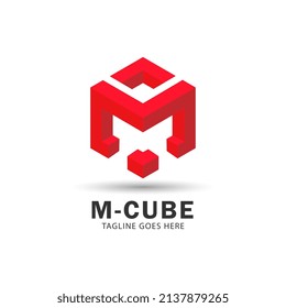 letter m logo, cube or hexagon shape design, in 3d style