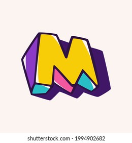 Letter M logo in cubic children style based on impossible isometric shapes. Perfect for kids labels, illusion branding, cute birthday posters etc.