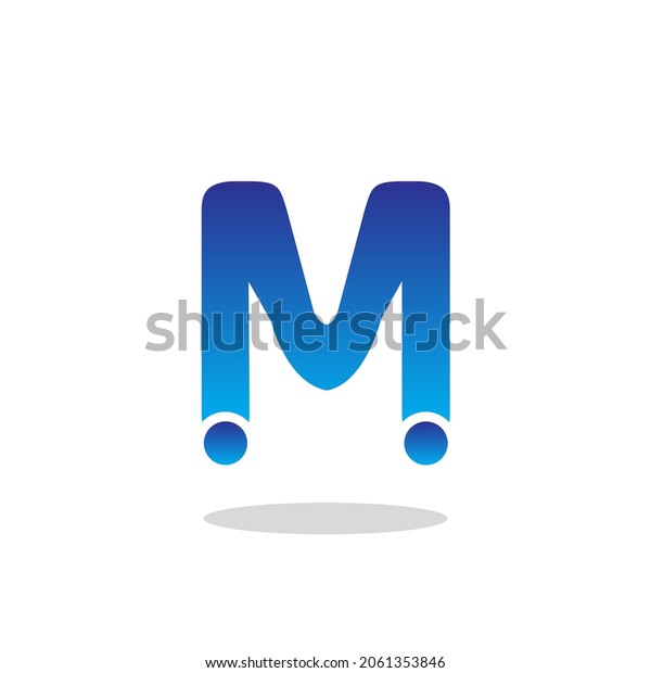 Letter M logo design with 2 wheels below.\
Blue Letter M logo design and shadow\
below