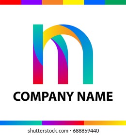 Letter M logo design. Abstract minimalistic symbol made of stripes with color and gradient palettes.