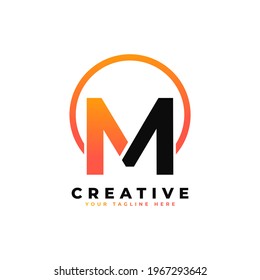 Letter M Logo Design with Black Orange Color and Circle. Cool Modern Icon Letters Logo Vector.