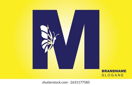 letter M logo design with butterfly illustration logo concept