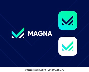 Diseño de logotipo de letra M. M con concepto de logotipo de marca de verificación. logotipo de Premium business finance. Monocromo lineal creativo. Vector elegante icono App