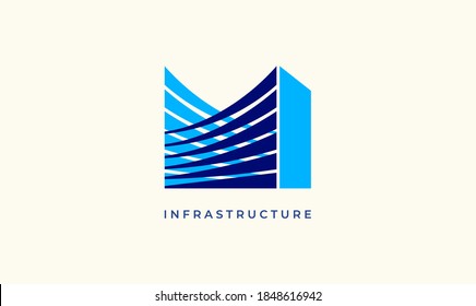 Diseño del logotipo de la letra M. Concepto de arquitectura de negocios corporativos o ciudad urbana de skyline Real Estate. Ilustración vectorial