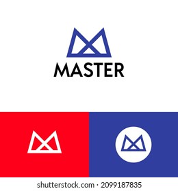 Letter M logo design concept. Media company brand label logomark illustration. Can representing mountain, fashion, tie, podcast, studio.