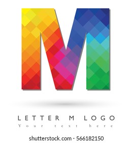 Letter M Logo Design Concept in Rainbow Mosaic Pattern Fill and White Background