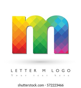 Letter M Logo Design Concept in Rainbow Mosaic Pattern Fill and White Background