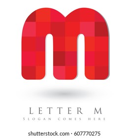 Letter M Logo Design Concept in Red Mosaic Pattern Fill