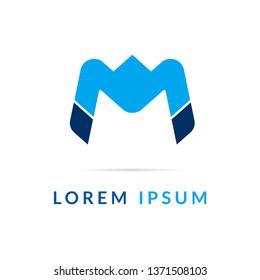 Letter M logo design. Creative icon template, modern geometric blue symbol abstract for your company