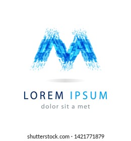 Letter M logo design. Creative icon template, modern geometric blue symbol abstract for your company