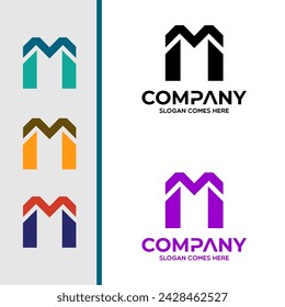 Letter M logo design. Creative Adverting agency logo design template. Linear creative minimal monochrome monogram symbol.