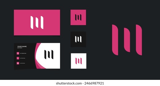 Letter M logo design with creative concept and business card. Premium Vector