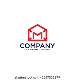 letter m logo design with envelope