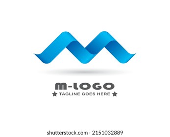 diseño del logotipo de la letra m, estilo 3d plegado con gradiente azul brillante.  ideal para tipos de letra del logotipo de las iniciales, ilustración vectorial