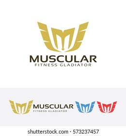 Letter M logo design. Gladiator, Spartan Helmet, Fitness logo concept. Vector logo template