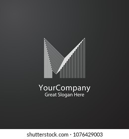 Diseño del logotipo de la letra M. Concepto de lujo para la arquitectura de negocios corporativos o ciudad urbana skyline Real Estate. Símbolo de esquema monocromático creativo lineal. Ilustración vectorial