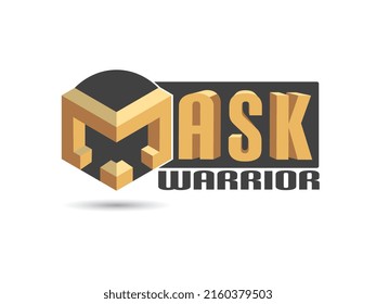 letter m logo design with mask warrior illustration