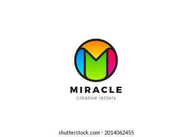 Letter M Logo design Media Entertainment vector template Circle shape style.