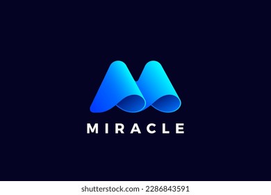 Letter M Logo design Media vector template Ribbon style.