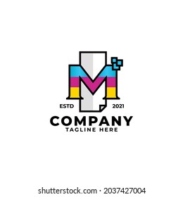 diseño de logotipo de letra M para impresoras, adecuado para la industria de impresión.