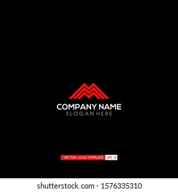 letter M logo design with red line