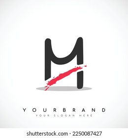Letter M Logo Design With Red Slash Vector Illustration