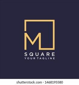 letter M Logo design with square frame line art. business consulting concept. studio icon - vector