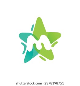 letter M logo design, letter M with Star combination flat design logo template element.