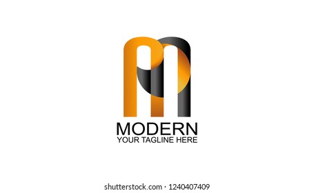 Letter M logo design template with modern style logo, black orange colour, use for business card, banner, creative design vector 