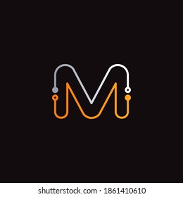 Letter M logo design template, Abstract tecnology dot connection vector design