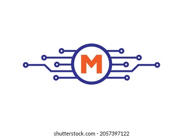 Letter M Logo Design Template. M Letter For Cyber Logo Protection, Technology, Biotechnology And High Tech. Network Logo Design