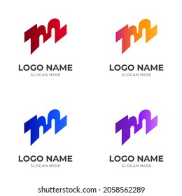 letter M logo design template concept vector with flat colorful style